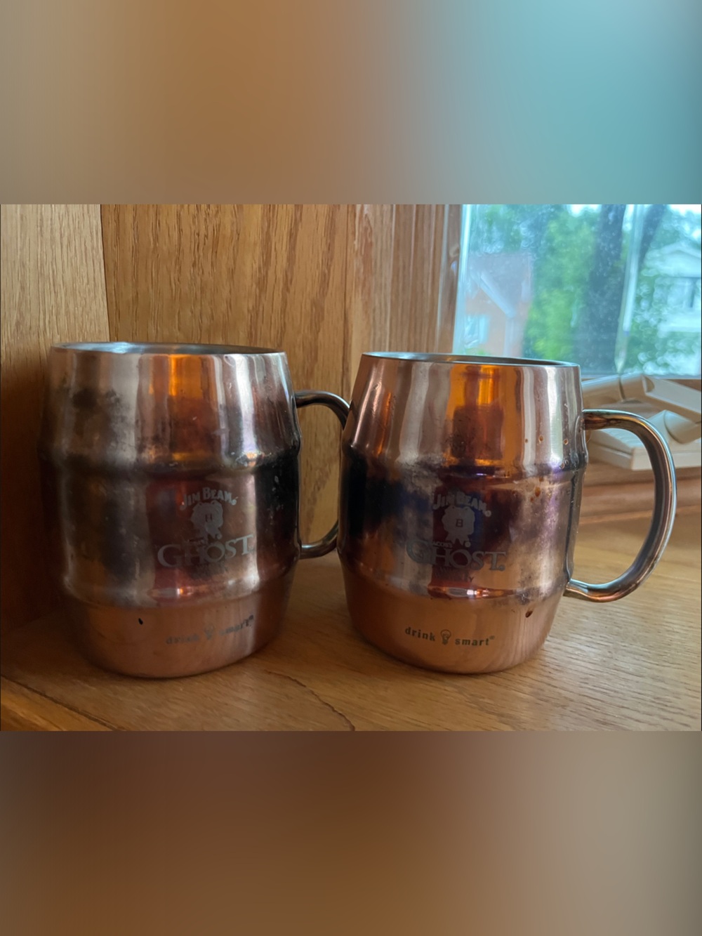 Jim Beam promo Mugs Ghost White Whiskey Moscow Mule Copper & Stainless set of 2